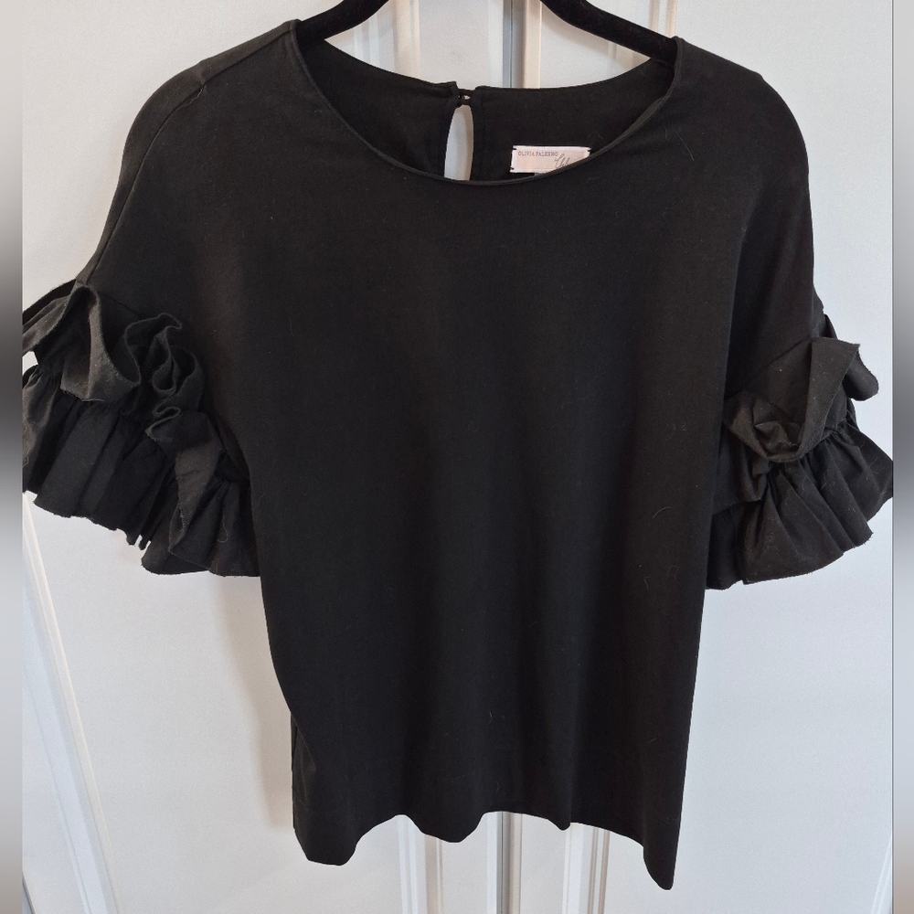 Olivia Palermo Chelsea 28 Collaboration Elegant Black Ruffle Sleeve Top Size 2